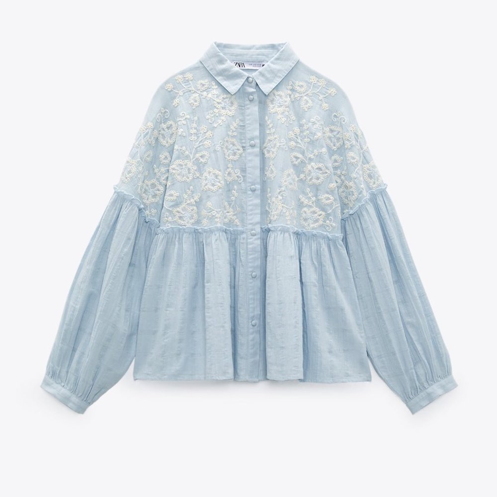 Nwt Zara linen & embroidered top size large